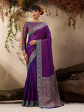 Monjolika Fashion Purple woven Kanjivaram Silk Blend Saree