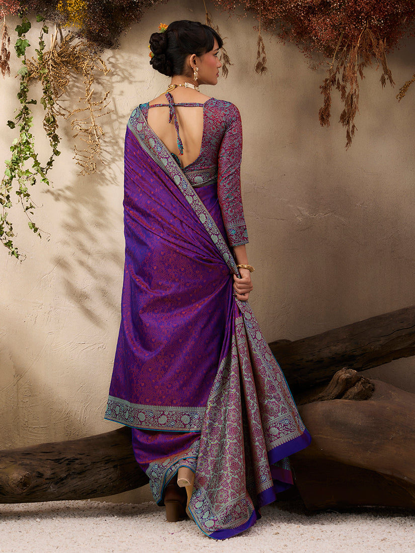 Monjolika Fashion Purple woven Kanjivaram Silk Blend Saree