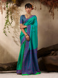 Monjolika Fashion Turquoise woven Kanjivaram Silk Blend Saree
