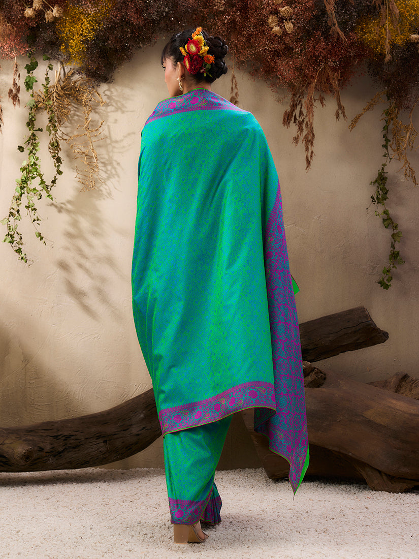 Monjolika Fashion Turquoise woven Kanjivaram Silk Blend Saree