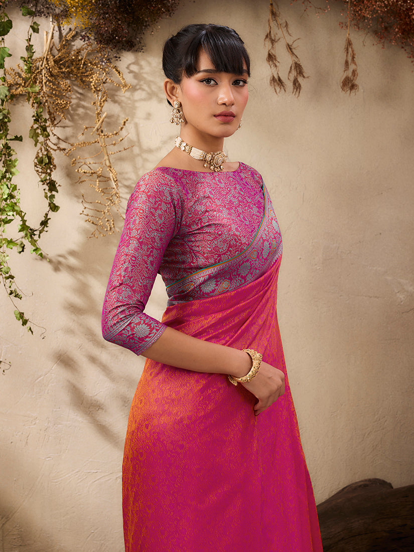 Monjolika Fashion Salmon woven Kanjivaram Silk Blend Saree