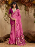 Monjolika Fashion Tussar Silk Blend woven Work Saree in Pink