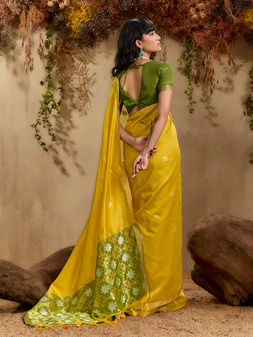 Monjolika Fashion Tussar Silk Blend woven Work Saree in Mustard