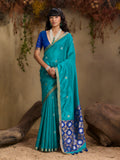 Monjolika Fashion Tussar Silk Blend woven Work Saree in Aqua Blue