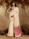 Monjolika Fashion Tussar Silk Blend woven Work Saree in Off White