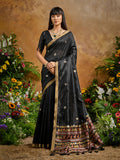 Monjolika Fashion Black Tussar Silk Blend woven Work Saree