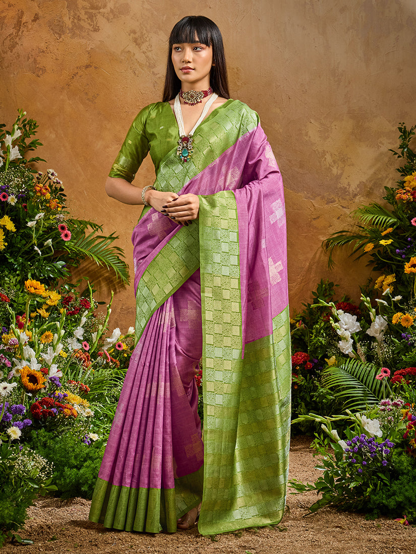 Monjolika Fashion Woven Work Silk Blend Lilac Saree