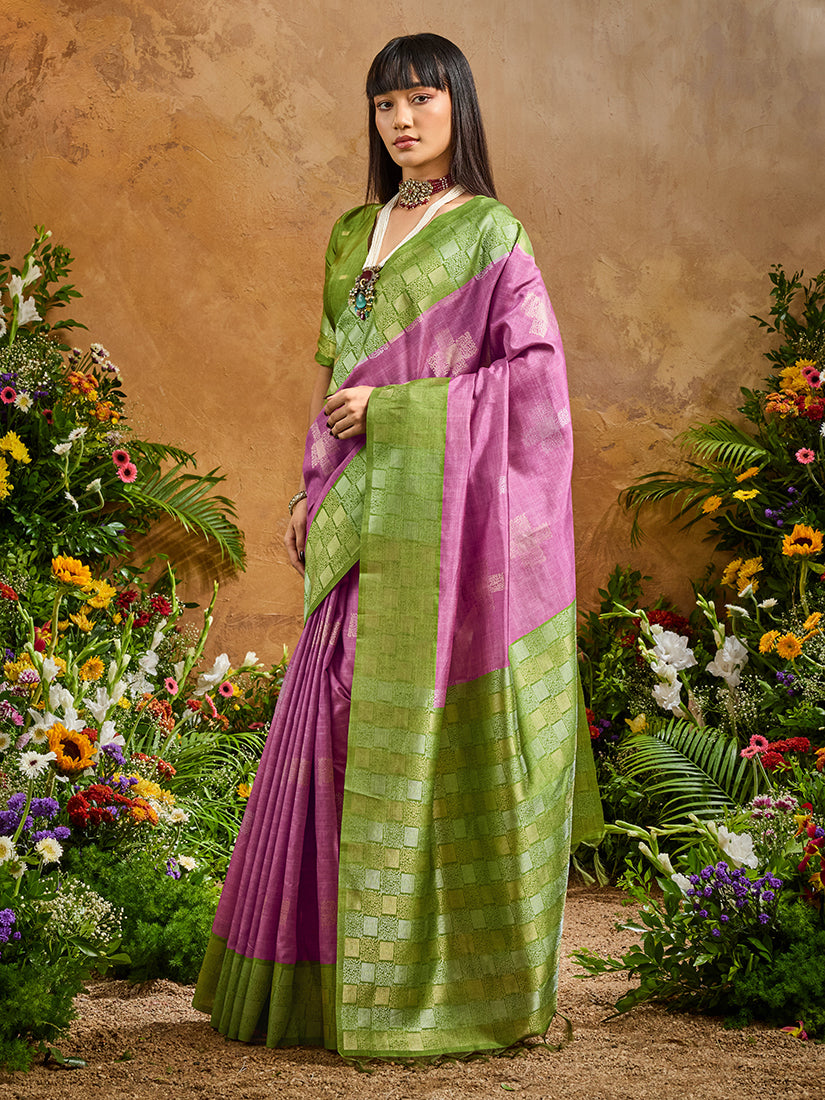 Monjolika Fashion Woven Work Silk Blend Lilac Saree