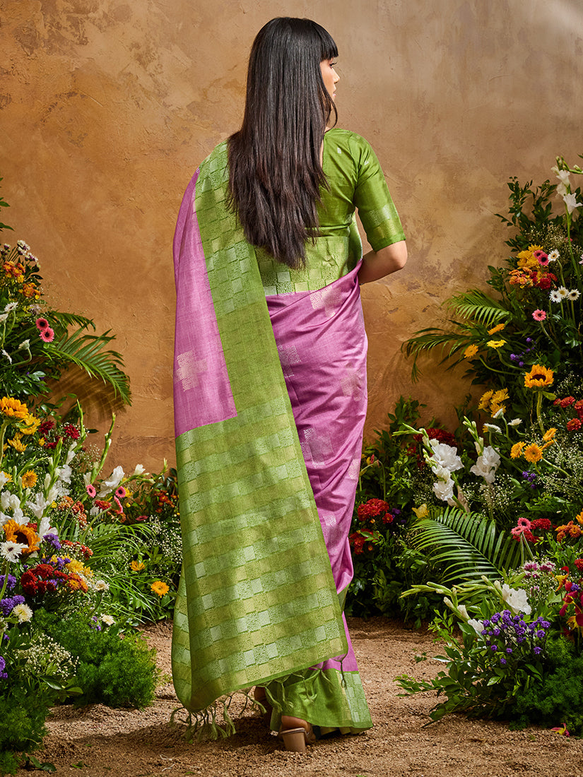 Monjolika Fashion Woven Work Silk Blend Lilac Saree