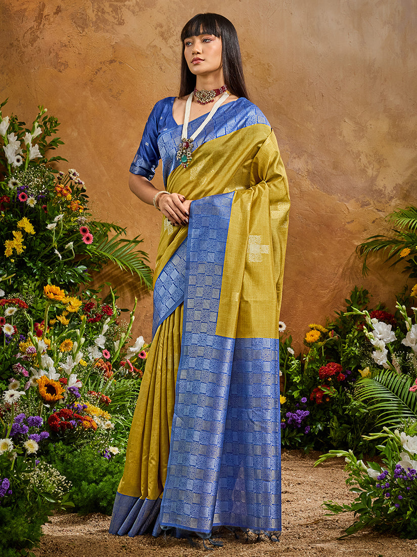 Monjolika Fashion Woven Work Silk Blend Mustard Saree