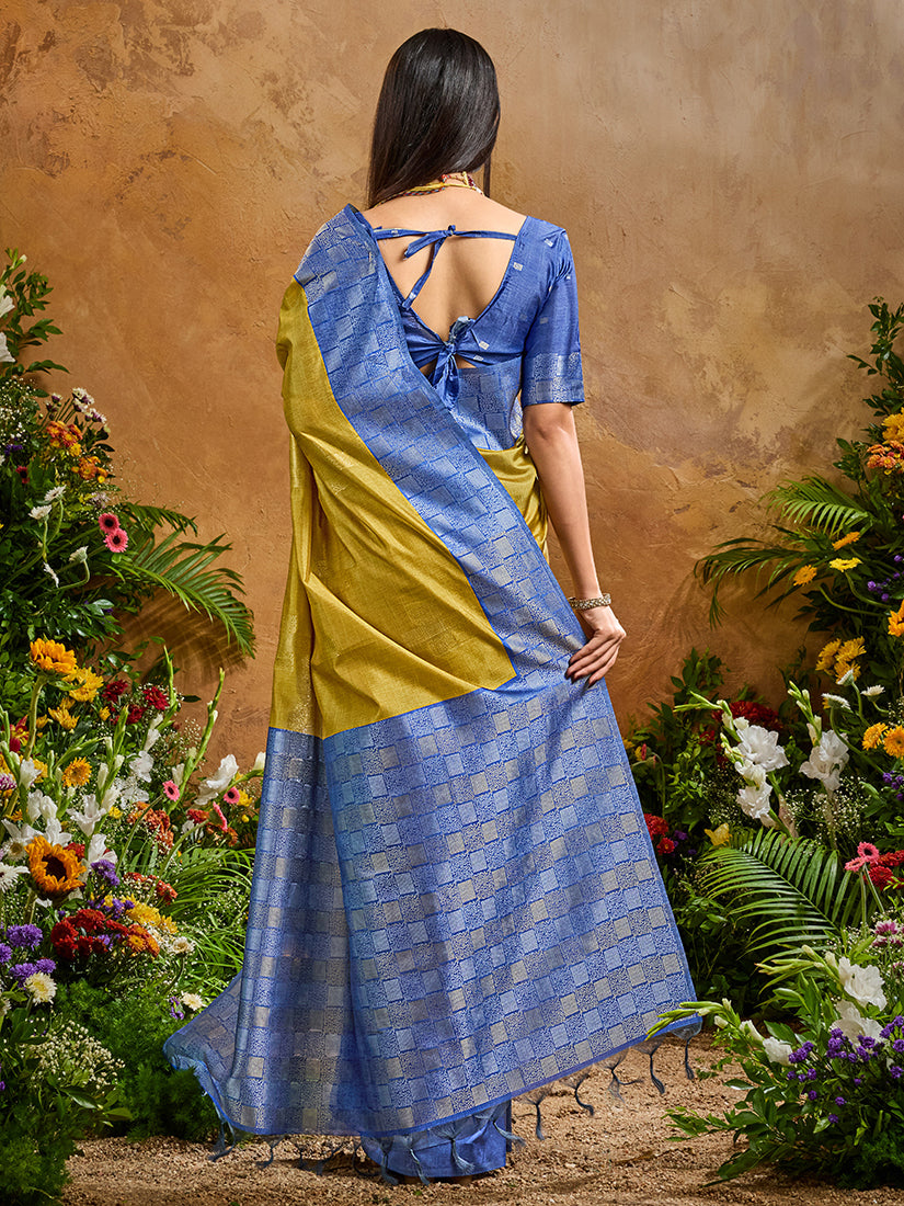 Monjolika Fashion Woven Work Silk Blend Mustard Saree