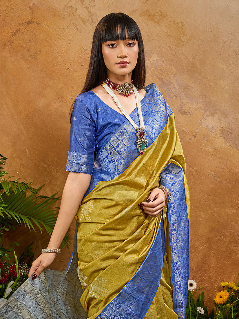 Monjolika Fashion Woven Work Silk Blend Mustard Saree