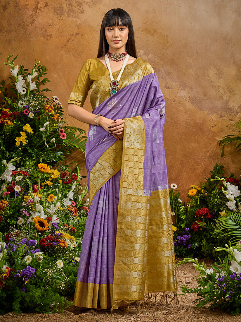 Monjolika Fashion Woven Work Silk Blend Lavender Saree