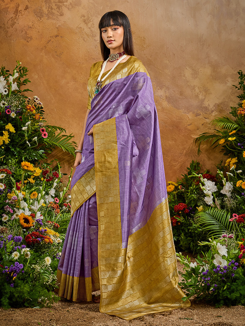 Monjolika Fashion Woven Work Silk Blend Lavender Saree