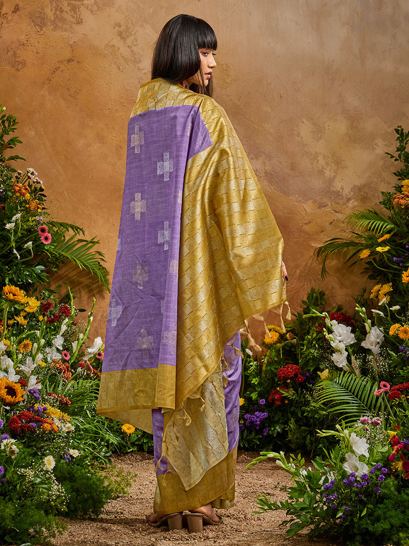 Monjolika Fashion Woven Work Silk Blend Lavender Saree