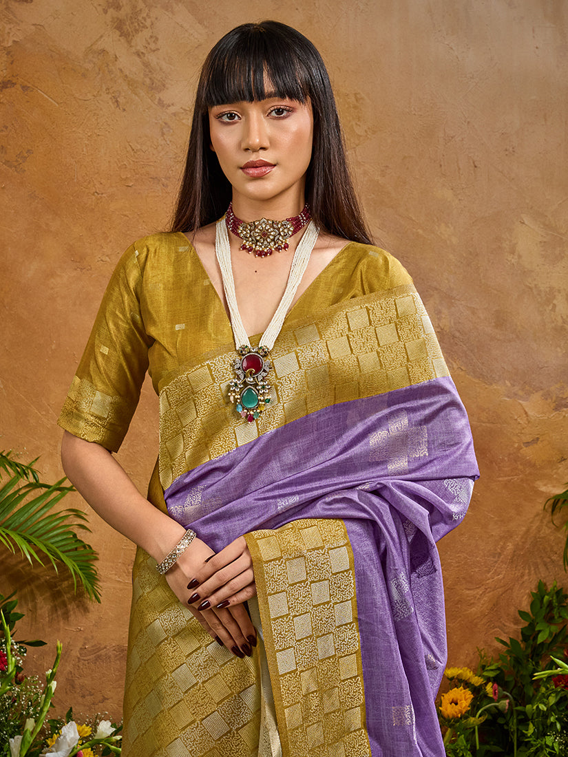 Monjolika Fashion Woven Work Silk Blend Lavender Saree