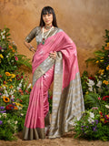 Monjolika Fashion Woven Work Silk Blend Pink Saree