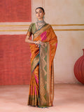 Monjolika Fashion Silk Blend woven Work Orange Saree
