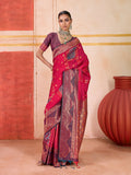 Monjolika Fashion Silk Blend woven Work Rani Pink Saree