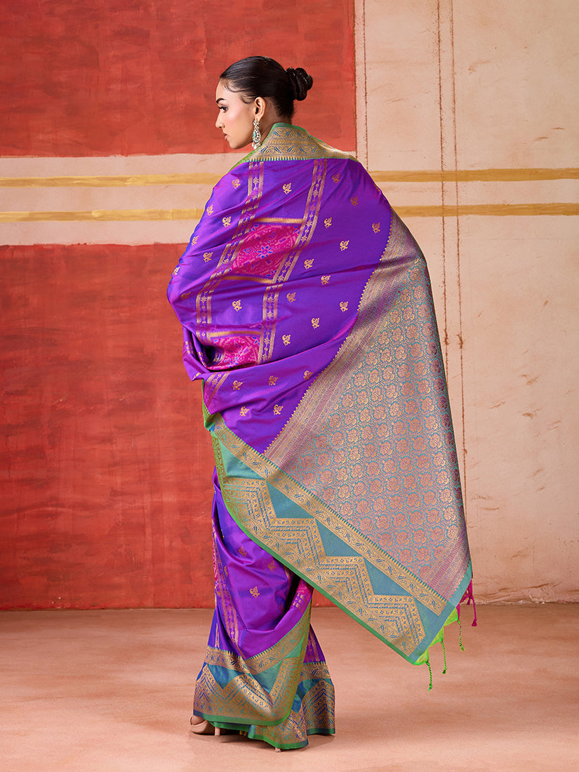 Monjolika Fashion Silk Blend woven Work Purple Saree