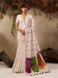 Monjolika Fashion Cotton Blend woven Cream Saree