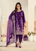 Monjolika Fashion Purple Velvet Embroidered Salwar Kameez