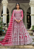 Monjolika Fashion Rani Pink Embroidered Net Gown with Dupatta