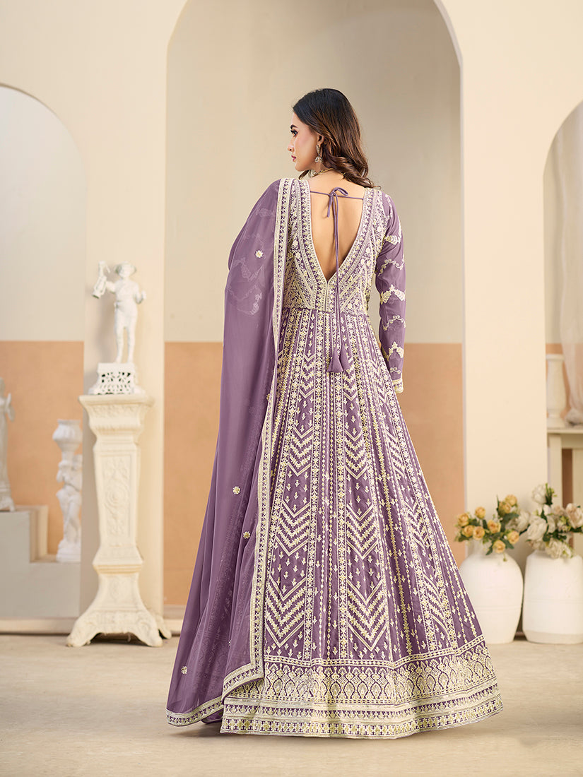 Monjolika Fashion Faux Georgette Embroidered Light Purple Anarkali Salwar Kameez