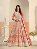 Monjolika Fashion Faux Georgette Embroidered Peach Anarkali Salwar Kameez