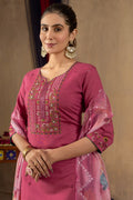 Pramukh Fab Pink Color Roman Silk Kurta Set