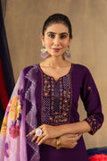 Pramukh Fab Purple Color Roman Silk Kurta Set