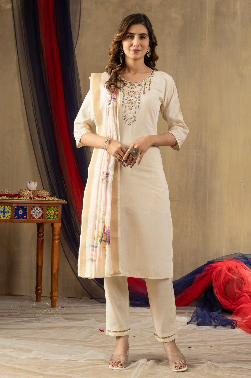 Pramukh Fab Off White Shimmer Gold Silk Color Kurta Set