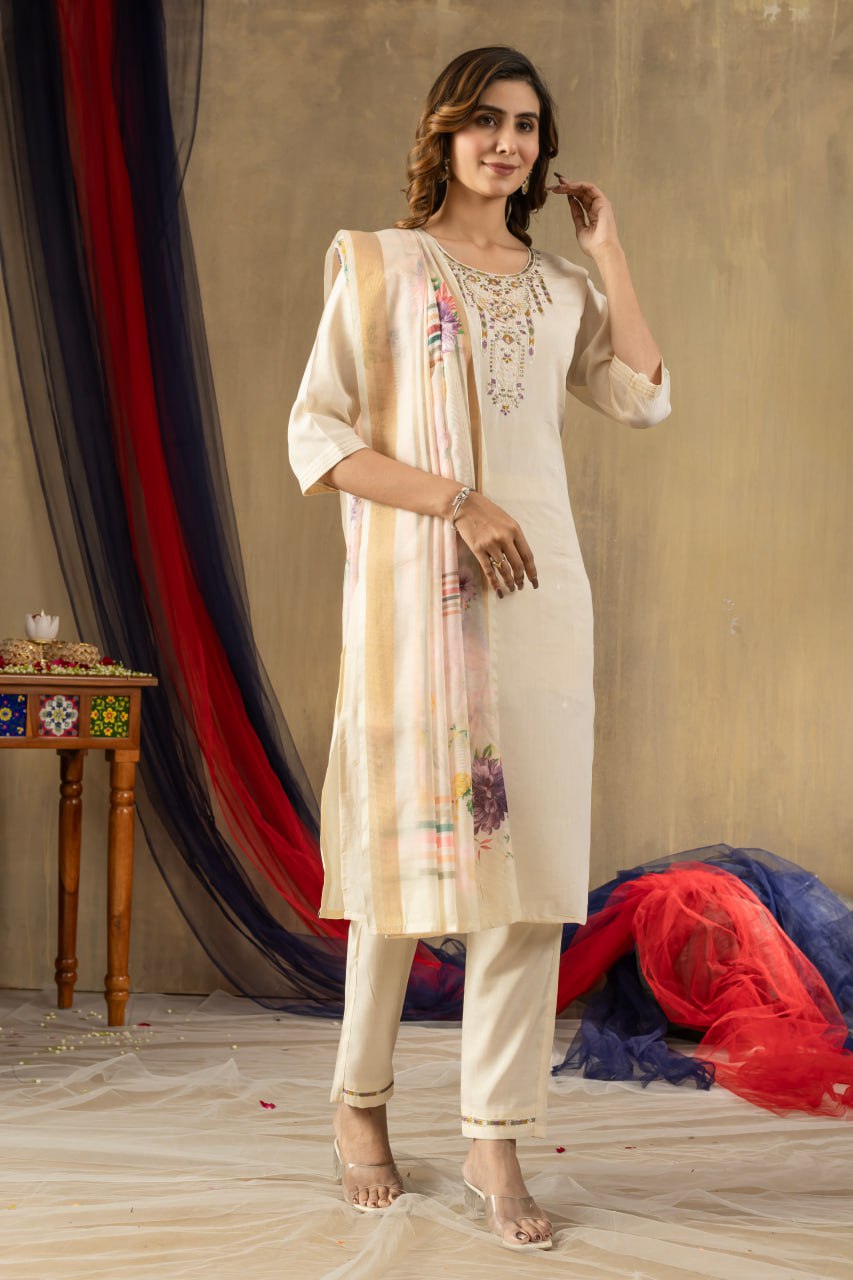 Pramukh Fab Off White Shimmer Gold Silk Color Kurta Set
