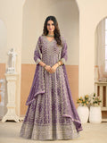 Monjolika Fashion Faux Georgette Lavender Embroidered Anarkali Salwar Kameez