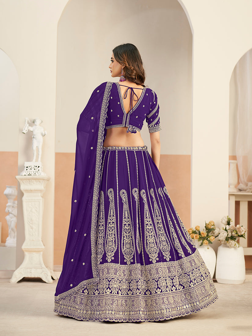 Monjolika Fashion Purple Faux Georgette Embroidered Lehenga Choli