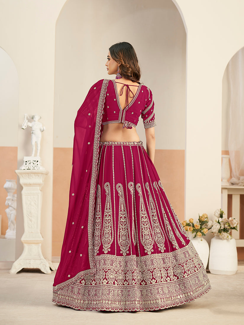 Monjolika Fashion Rani Pink Faux Georgette Embroidered Lehenga Choli