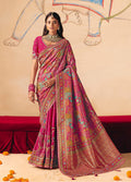Monjolika Fashion Rani Pink Embroidered Silk Blend Saree