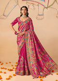 Monjolika Fashion Rani Pink Embroidered Silk Blend Saree