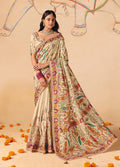 Monjolika Fashion Cream Embroidered Silk Blend Saree