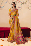 Monjolika Fashion Mustard Embroidered Silk Blend Saree