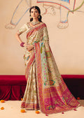 Monjolika Fashion Cream Embroidered Silk Blend Saree