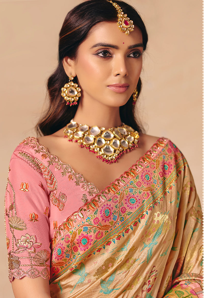 Monjolika Fashion Multicolor Embroidered Silk Blend Saree
