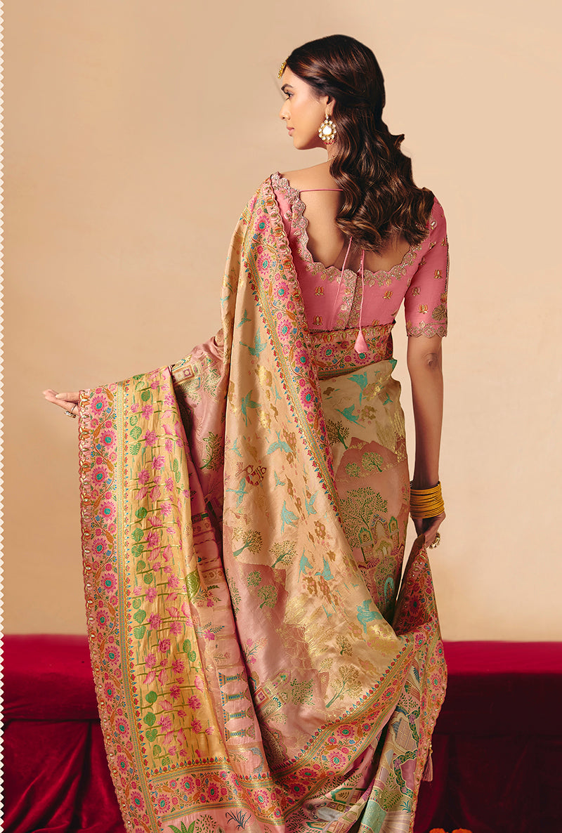 Monjolika Fashion Multicolor Embroidered Silk Blend Saree