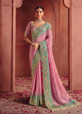 Monjolika Fashion Pink Silk Blend Embroidered Saree
