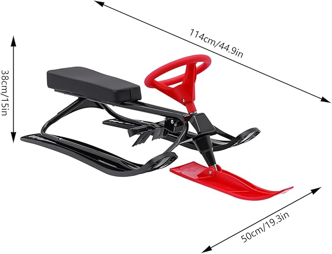 Snow Racer Sled for Kids, Dual Brakes Snowmobile Sled Ski with Steering Wheel, Snow Sledge for Skiing, Ice Skating, Sand Skating, Single Rider 45 x 20 x 15 inches