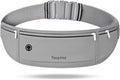 Running Belt for Women & Men - Slim Phone running belt with Water-Resistant Phone Holder, 3 pockets Adjustable Waist Strap, Reflective Safety Design for Running, Hiking, Travel，Fitness (Grey)