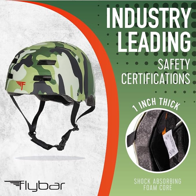 Flybar Bike Helmet- Multi Sport Dual Certified Adjustable Dial, Lightweight Skateboard Helmet, Roller Skating, Pogo, Electric Scooter, Snowboard, Boys and Girls Kids- Adults Helmets
