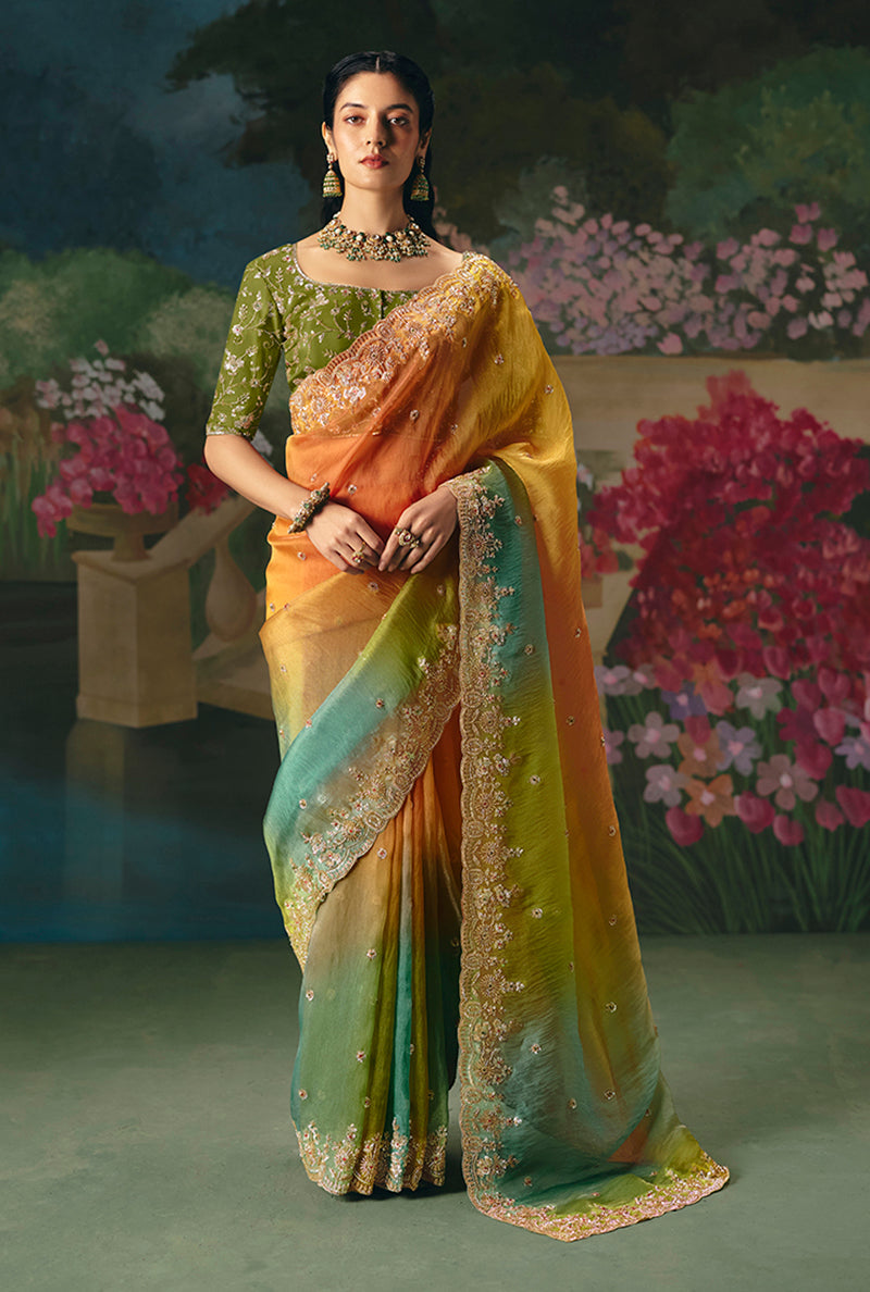 Monjolika Fashion Fancy Fabric Embroidered Saree in Multicolor