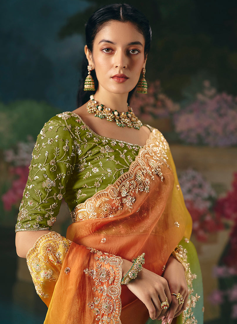 Monjolika Fashion Fancy Fabric Embroidered Saree in Multicolor