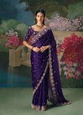 Monjolika Fashion Fancy Fabric Embroidered Saree in Purple